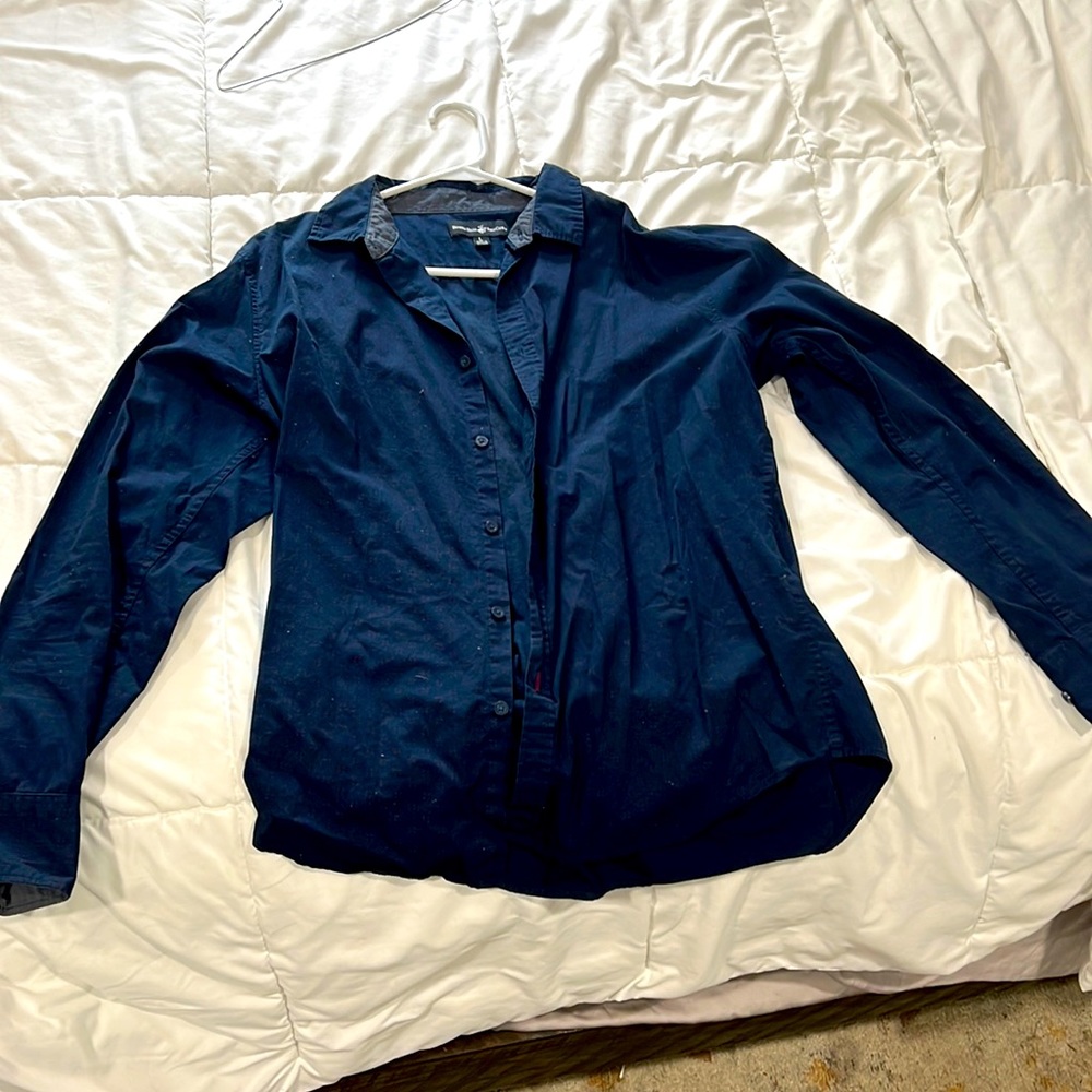 Dark blue button up dress shirt